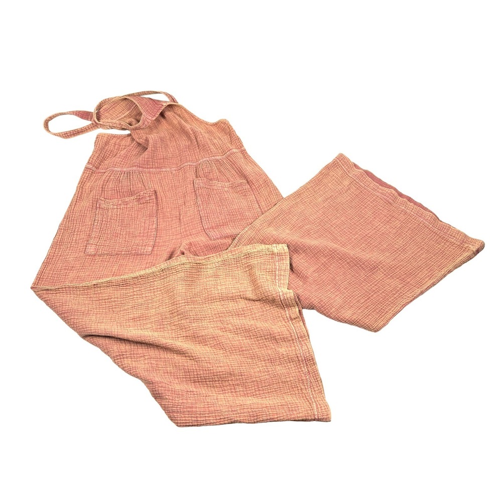 Anthropologie Maronie Cotton Gauze Overalls Womens Sz S Pink Terracotta Wide Leg